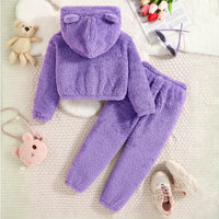 Girls Purple Polar Fleece Hooded Sweatshirt & Jogger Co-ord Sets Sets