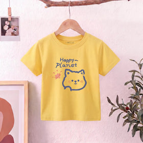 Girls Yellow Happy Planet Typography Print Short Sleeve T-Shirt Tshirts Yellow 1-2 Y