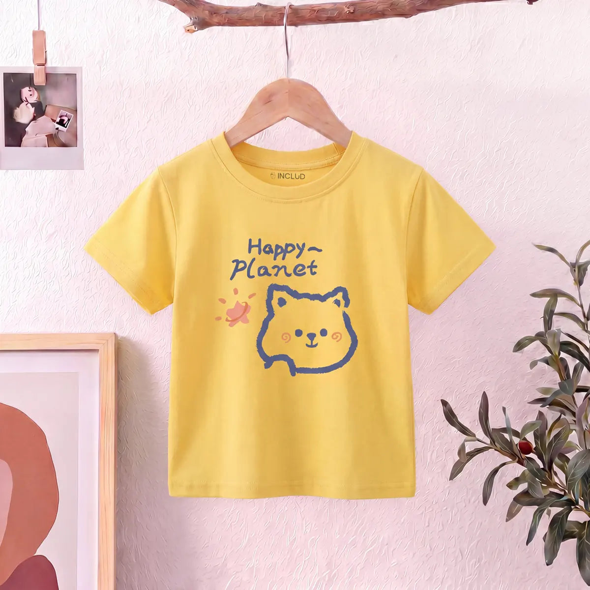 Girls Yellow Happy Planet Typography Print Short Sleeve T-Shirt Tshirts Yellow 1-2 Y