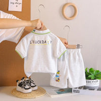 Boys Light Grey Animal Graphic Short Sleeve Polo T-Shirt With Elasticated Shorts Sets 2 pc. Sets
