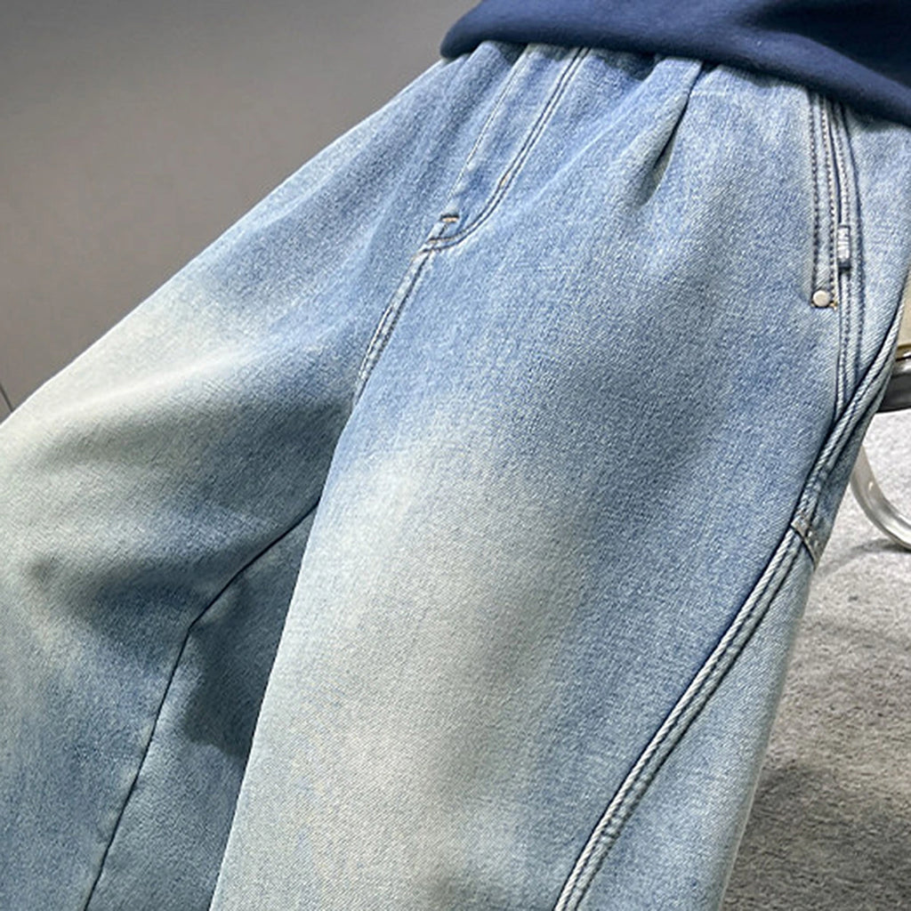 Boys Light Blue Embroidered Loose Fit Denim Jeans Pants