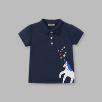 Girls Unicorn Embroidery Polo Neck T-Shirt Tshirts   