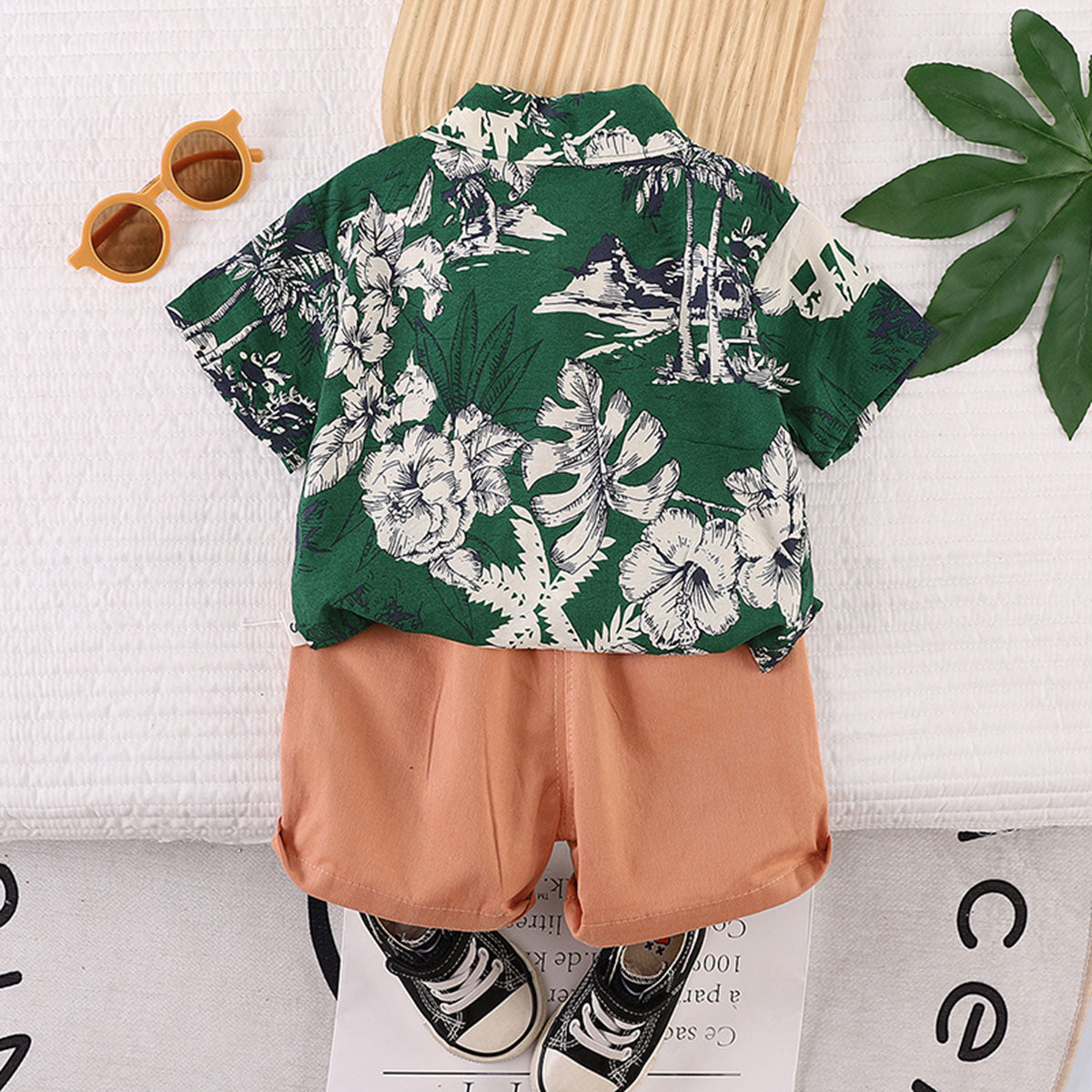 Boys Green Tropical Print Short Sleeve Shirt With Shorts Set 2 pc. Sets