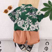 Boys Green Tropical Print Short Sleeve Shirt With Shorts Set 2 pc. Sets