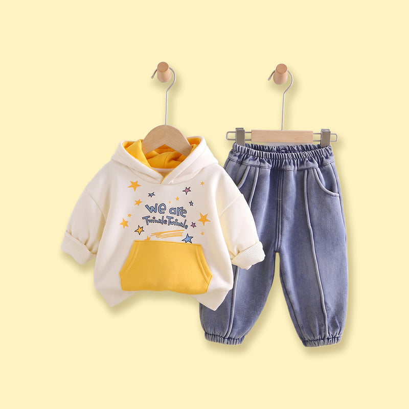 Girls Yellow Star Print Typographic Sweatshirt & Pants Sets Sets Yellow 1-2 Y