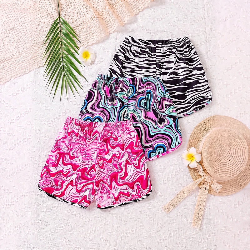 Girls Multicolour Abstract Print Knitted Shorts Pack Of 3 Shorts