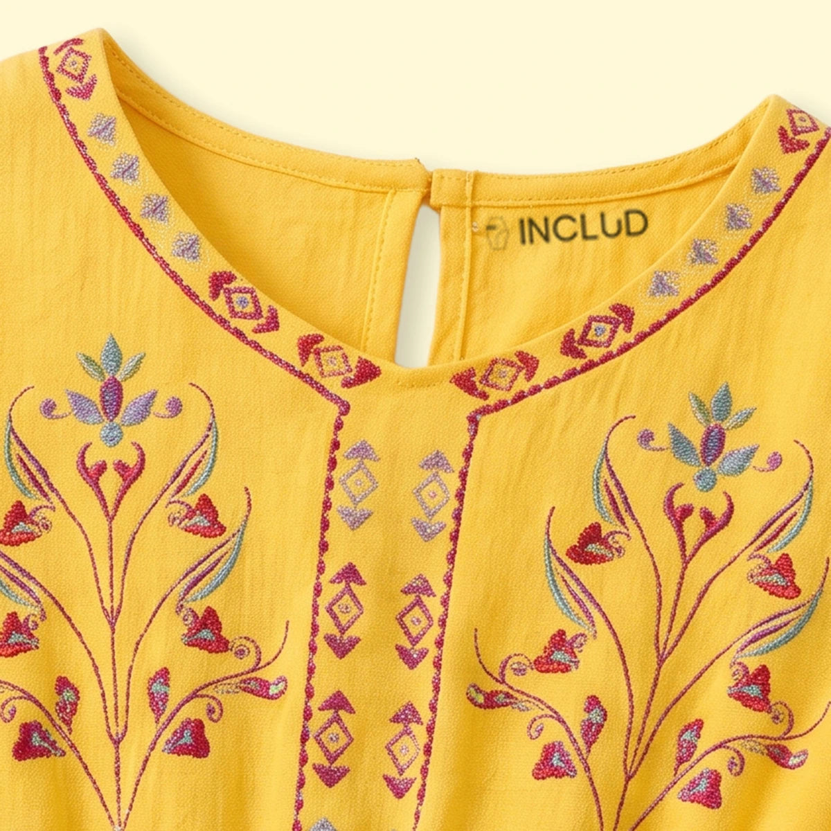 Girls Yellow Ethnic Motifs Print Fit & Flare Dress Casual Dresses