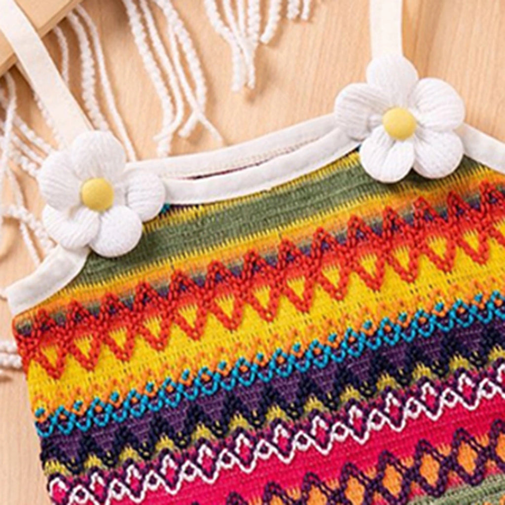 Girls Multicolor Stripes Sleeveless Crop Top With Skirt Co-ord Sets Sets