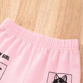 Girls Pink Printed Crop Top with Joggers and Tank Top Set Sets
