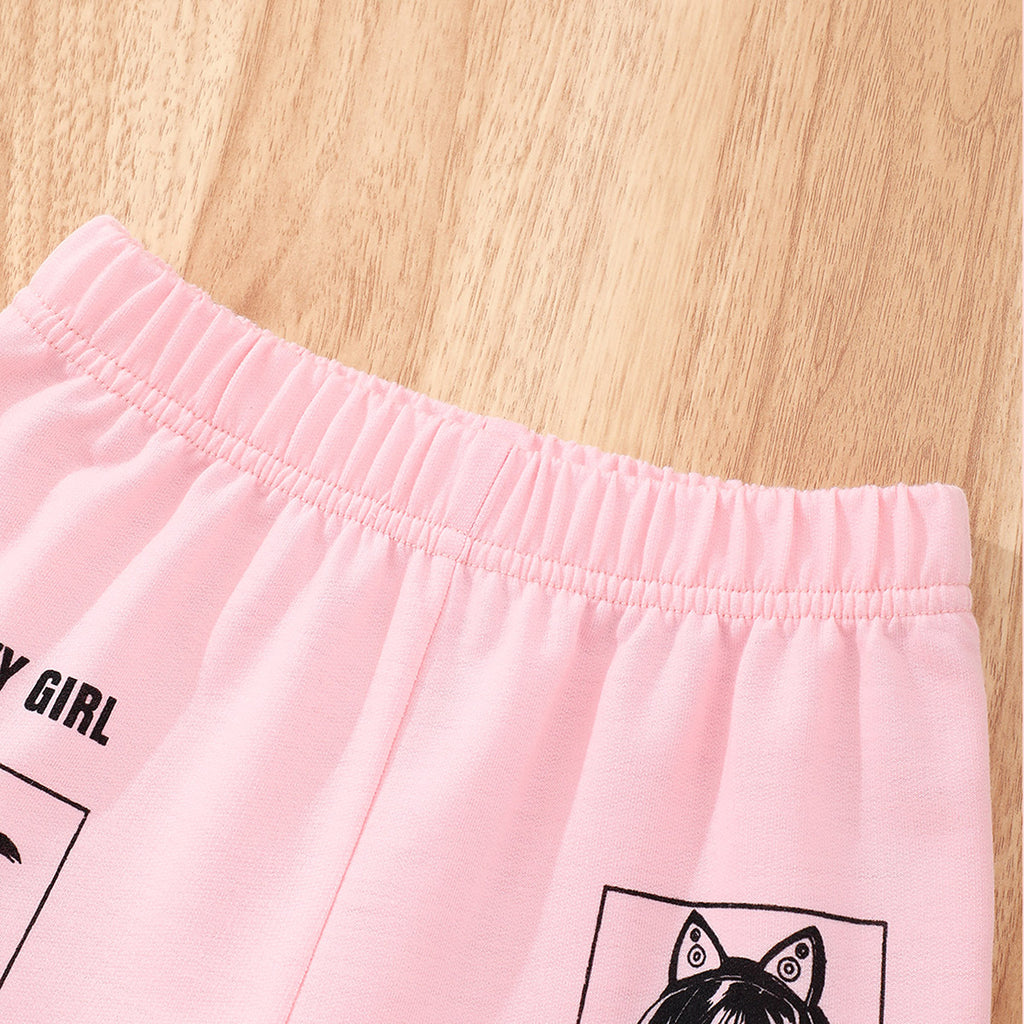 Girls Pink Printed Crop Top with Joggers and Tank Top Set Sets