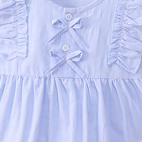 Girls Light Blue Self Design Top With Pleated Denim Shorts Set Sets
