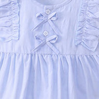 Girls Light Blue Self Design Top With Pleated Denim Shorts Set Sets