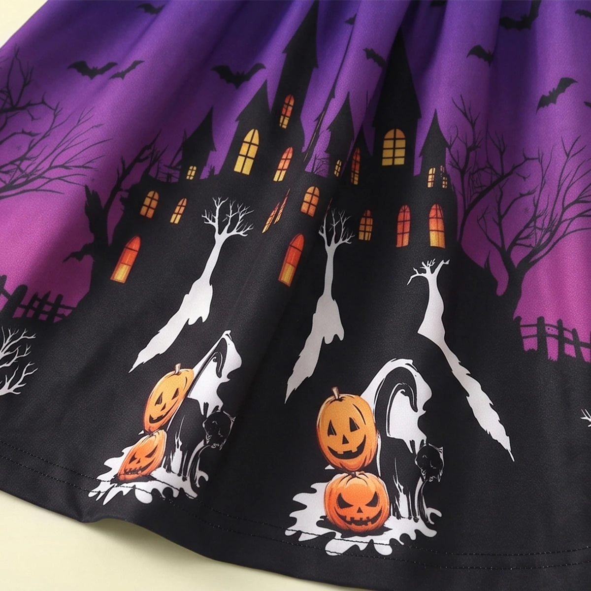 Girls Purple Halloween Pumpkin Print Dress with Hooded Cape Casual Dresses