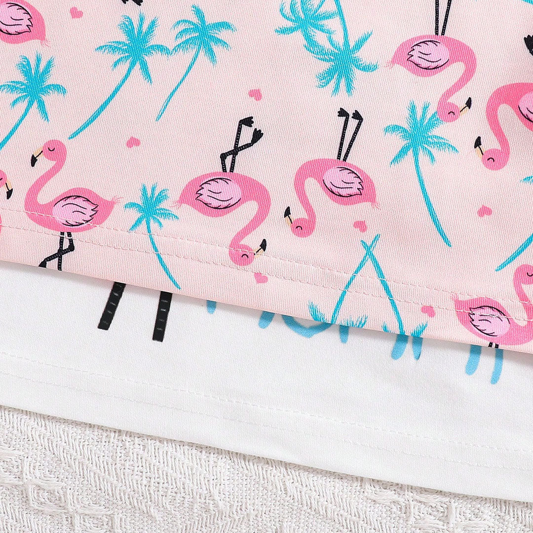 Girls Pink Flamingo Printed T-shirt with Shorts Multipack Set - Set of 2 Sets