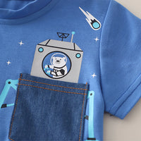 Boys Blue Graphics T-Shirt With Denim Shorts Set Sets