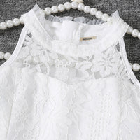 Girls White Halter Neck Embroidered Fabric Dress Casual Dresses