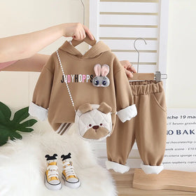 Girls Khaki Applique Hoodies Sweatshirt With Pants & Bag Sets 3 pc. Sets Khaki 2-3 Y