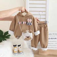 Girls Khaki Applique Hoodies Sweatshirt With Pants & Bag Sets 3 pc. Sets Khaki 2-3 Y