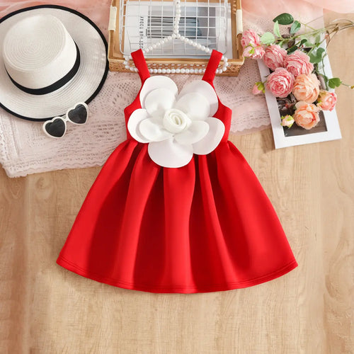Girls Red Flower Applique Fit & Flare Party Wear Dress Party Dresses Red 2-3 Y