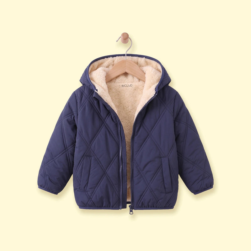 Boys Navy Blue Long Sleeve Hooded Puffer Jacket Coats & Jackets Navy Blue 1-2 Y