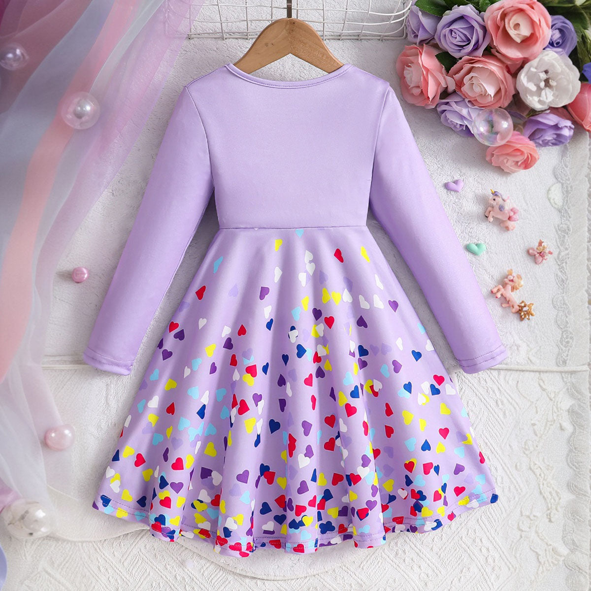 Girls Purple Unicorn Printed Full Sleeves Casual Dress Casual Dresses