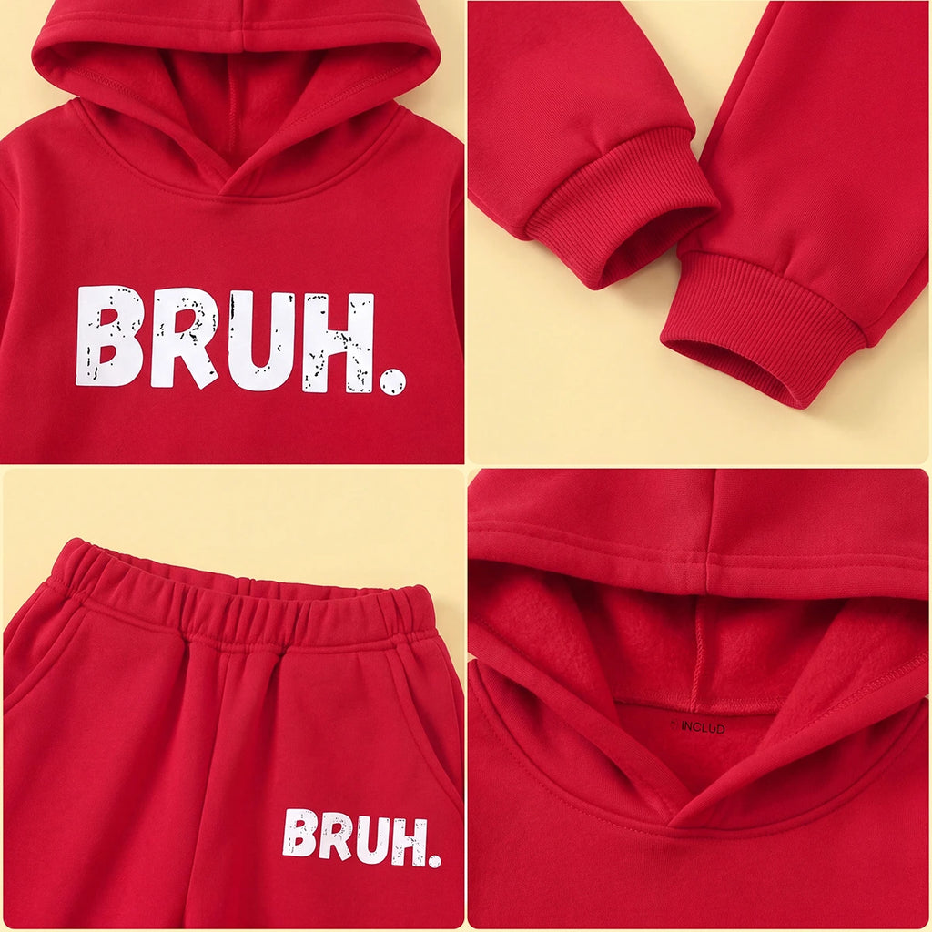 Boys Red Printed Hooded Sweatshirt with Joggers Set Sets
