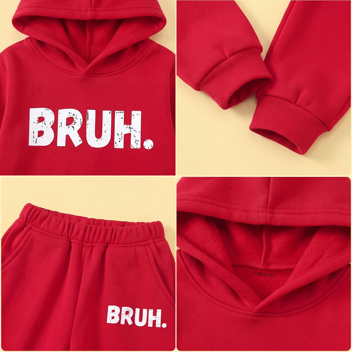 Boys Red Printed Hooded Sweatshirt with Joggers Set Sets