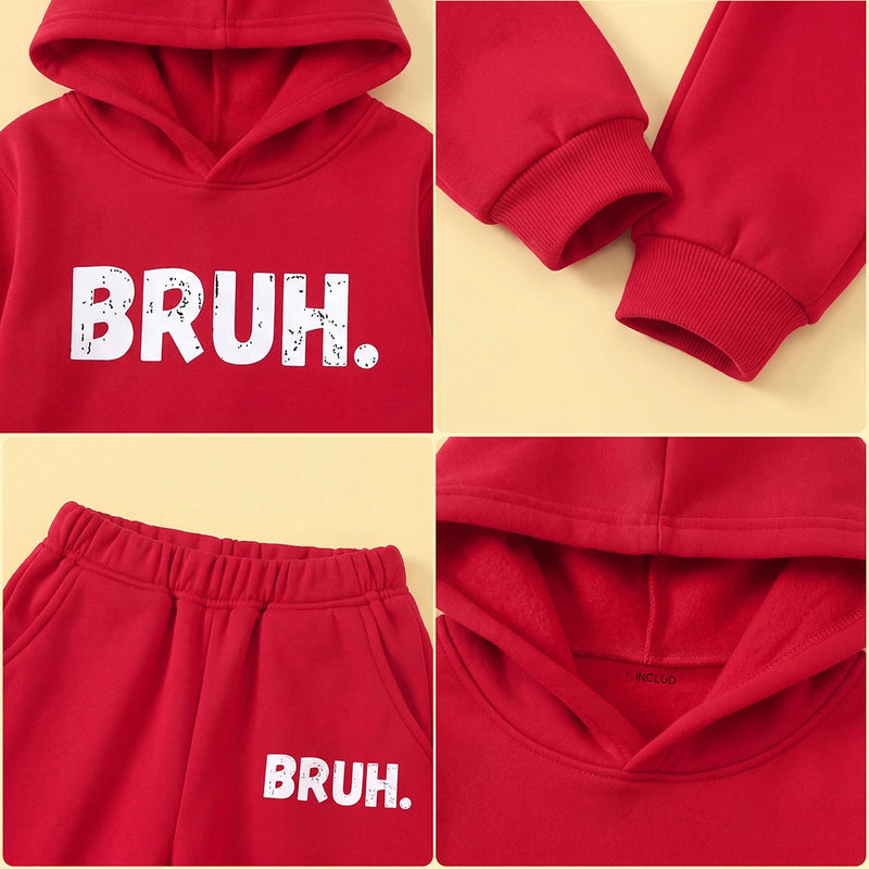 Boys Red Printed Hooded Sweatshirt with Joggers Set Sets