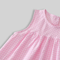 Girls Pink Gingham Checked Sleeveless A-line Dress With Duck Applique Casual Dresses