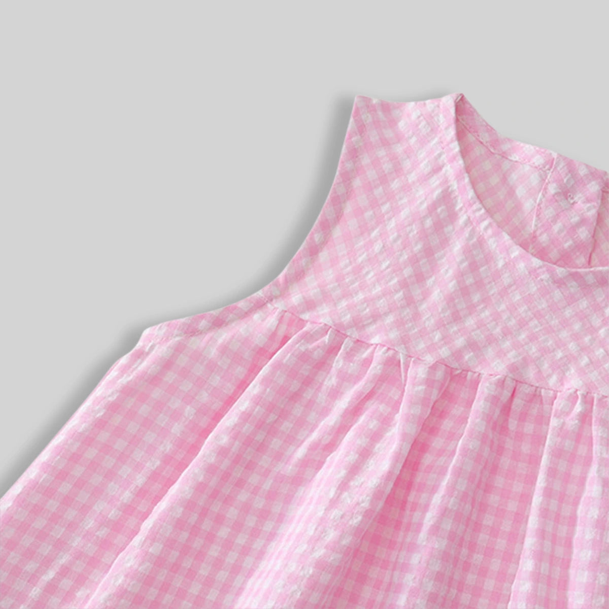 Girls Pink Gingham Checked Sleeveless A-line Dress With Duck Applique Casual Dresses