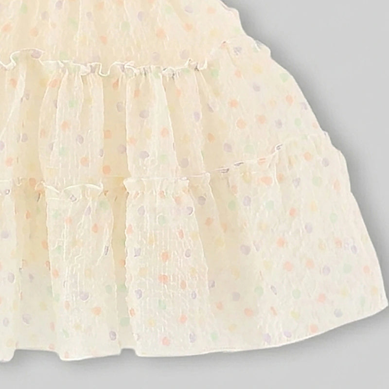 Girls Apricot Polka Dot Print A-Line Dress Casual Dresses