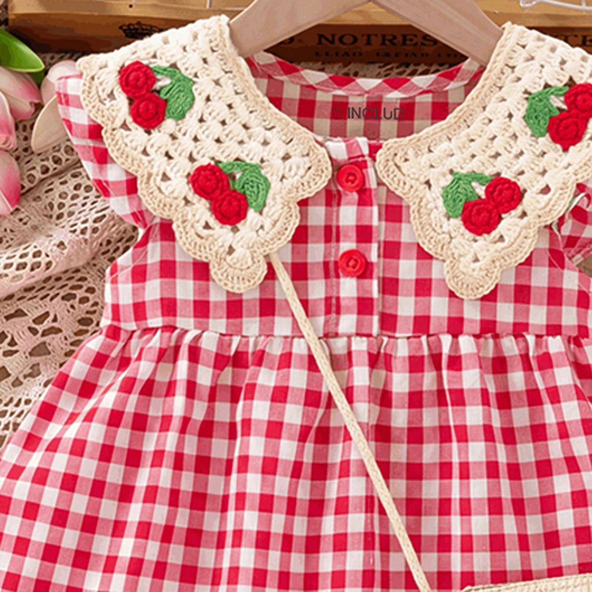 Girls Red Checked Sleeveless Fit & Flare Dress Casual Dresses