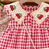Girls Red Checked Sleeveless Fit & Flare Dress Casual Dresses