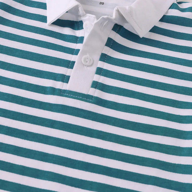 Boys Blue Striped Short Sleeve Polo T-Shirt With Shorts Sets 2 pc. Sets