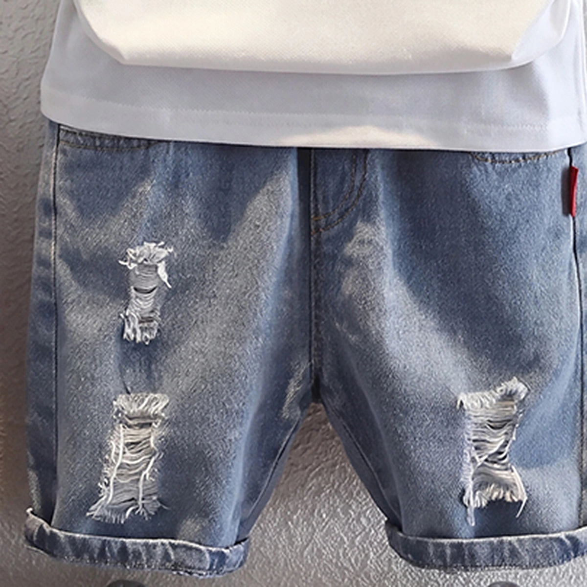 Boys White Short Sleeve Polo T-Shirt With Denim Shorts Sets 2 pc. Sets