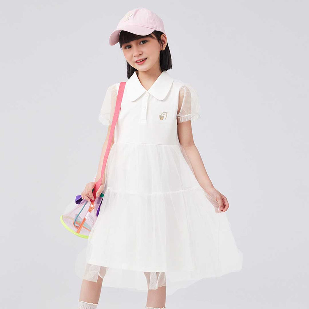 Girls Empire Line Tulle Overlay Casual Dress