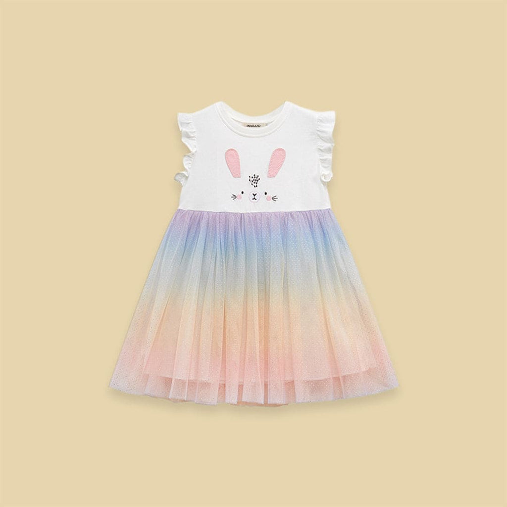 Girls Short Sleeve Foil Print Tulle Overlay Dress Casual Dresses   