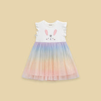 Girls Short Sleeve Foil Print Tulle Overlay Dress Casual Dresses   