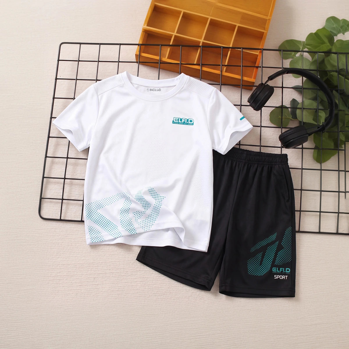 Boys White Typography Print Short Sleeve T-Shirt With Shorts Sets 2 pc. Sets White 1-2 Y