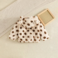 Girls Brown Polka Dot Print Polar Fleece Hooded Jacket Coats & Jackets