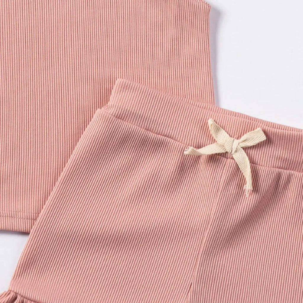 Girls Coral Solid Ribbed Top With Shorts Co-ord Sets Sets