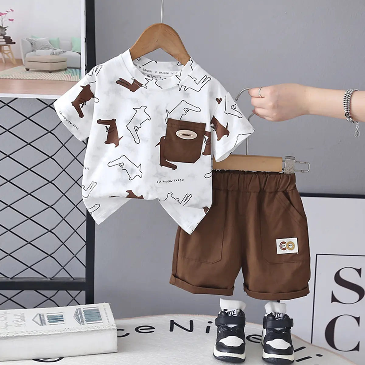 Boys Brown Crocodile Print T-Shirt With Shorts Sets Sets Brown 1-2 Y