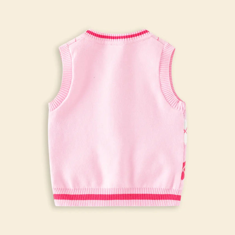 Girls Pink Bear Jacquard Sweater Vest Sweaters & Cardigans