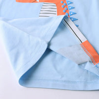 Boys Sky Blue Animal Graphics Short Sleeve T-Shirt With Striped Drawstring Shorts Sets Sets