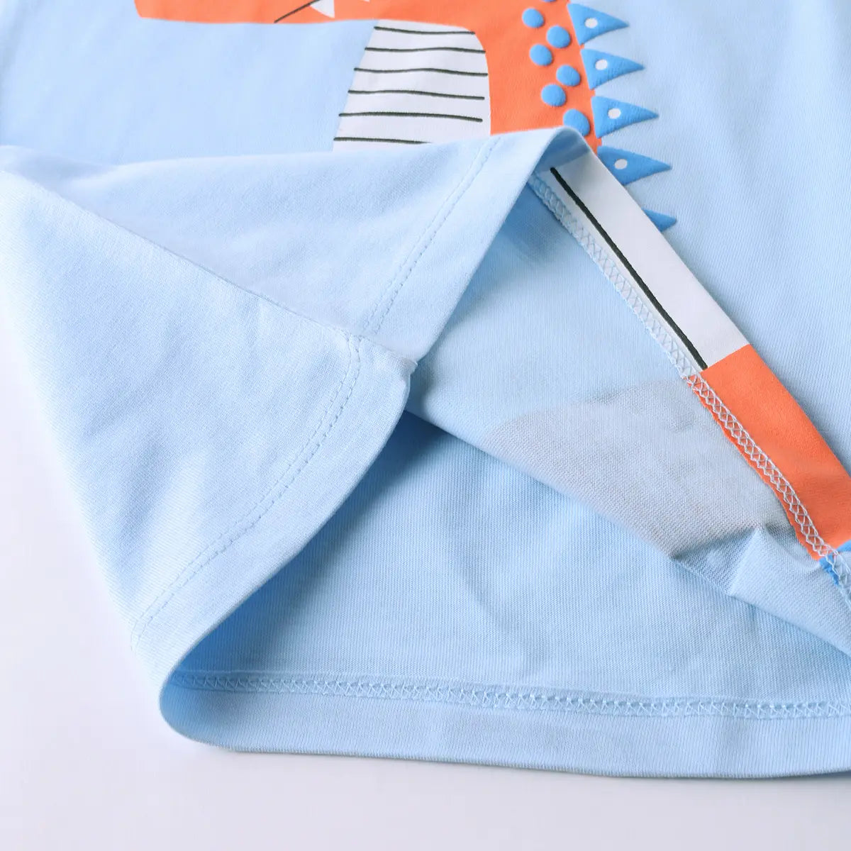 Boys Sky Blue Animal Graphics Short Sleeve T-Shirt With Striped Drawstring Shorts Sets Sets