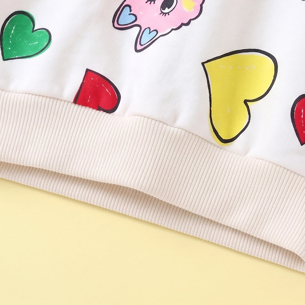 Girls Off White Heart Print Sweatshirt With Skirt Sets 2 pc. Sets