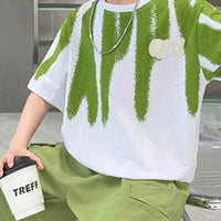 Boys Green Abstract Print Oversized T-Shirt With Shorts Sets Sets