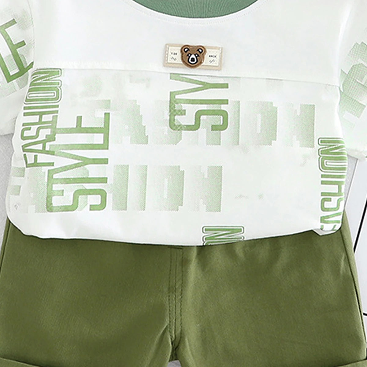 Boys Olive Green Typographic Printed Short Sleeve T-Shirt With Shorts Sets 2 pc. Sets