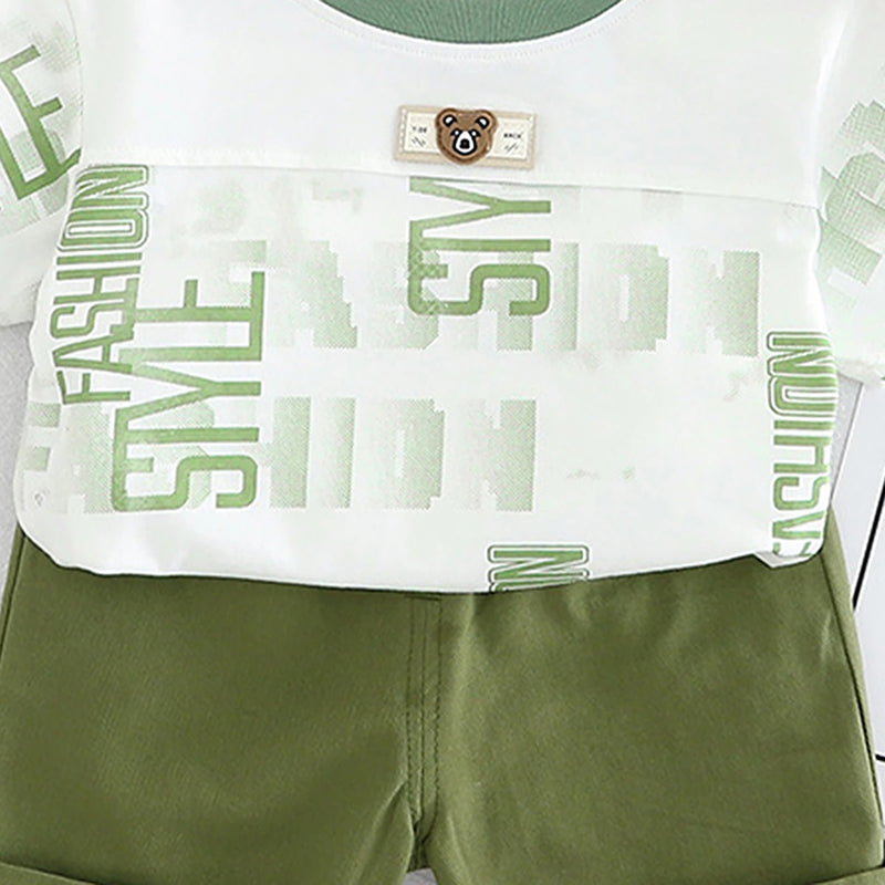 Boys Olive Green Typographic Printed Short Sleeve T-Shirt With Shorts Sets 2 pc. Sets