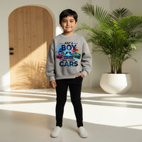 Boys Grey Car Graphics Round Neck Sweatshirt Sweatshirts & Hoodies Grey 2-3 Y